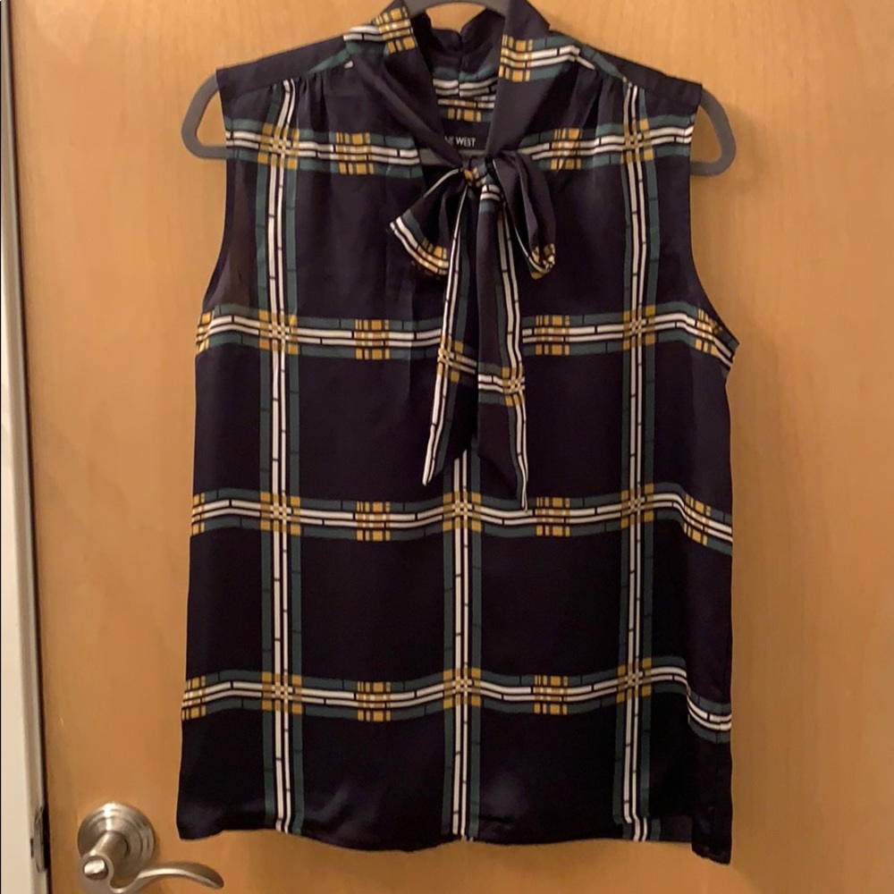 Blackish blue silky Nine West blouse.